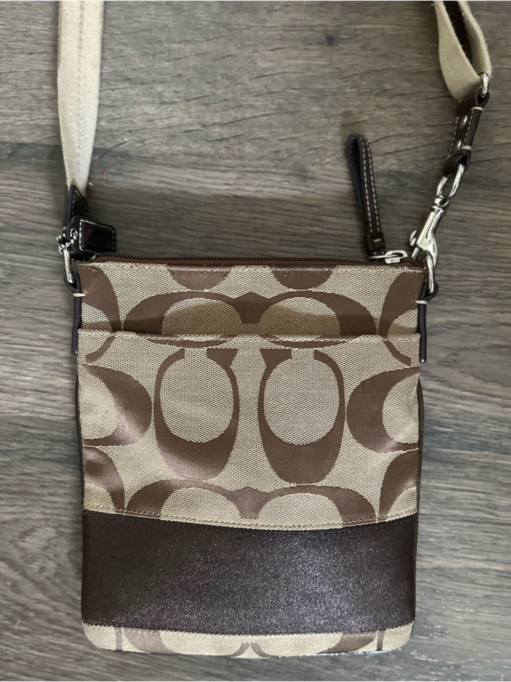 Coach Beige and Brown Signature Crossbody